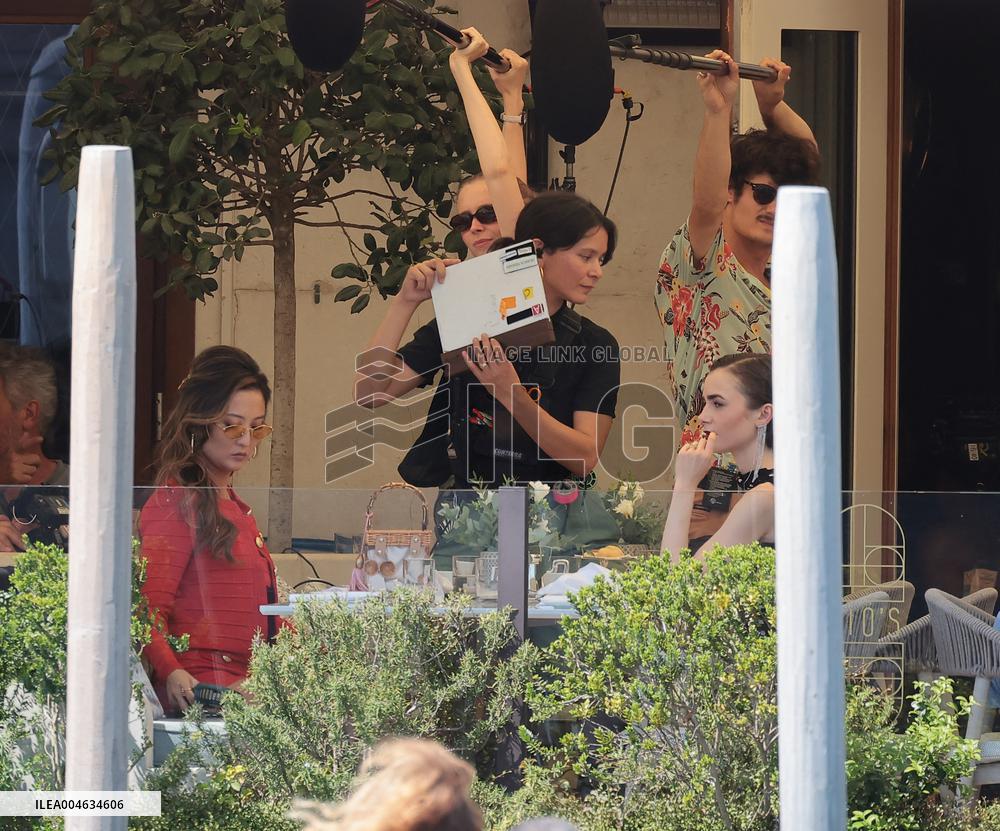 Lily Collins and Ashley Park on Emily in Paris Set in Venice - Italy