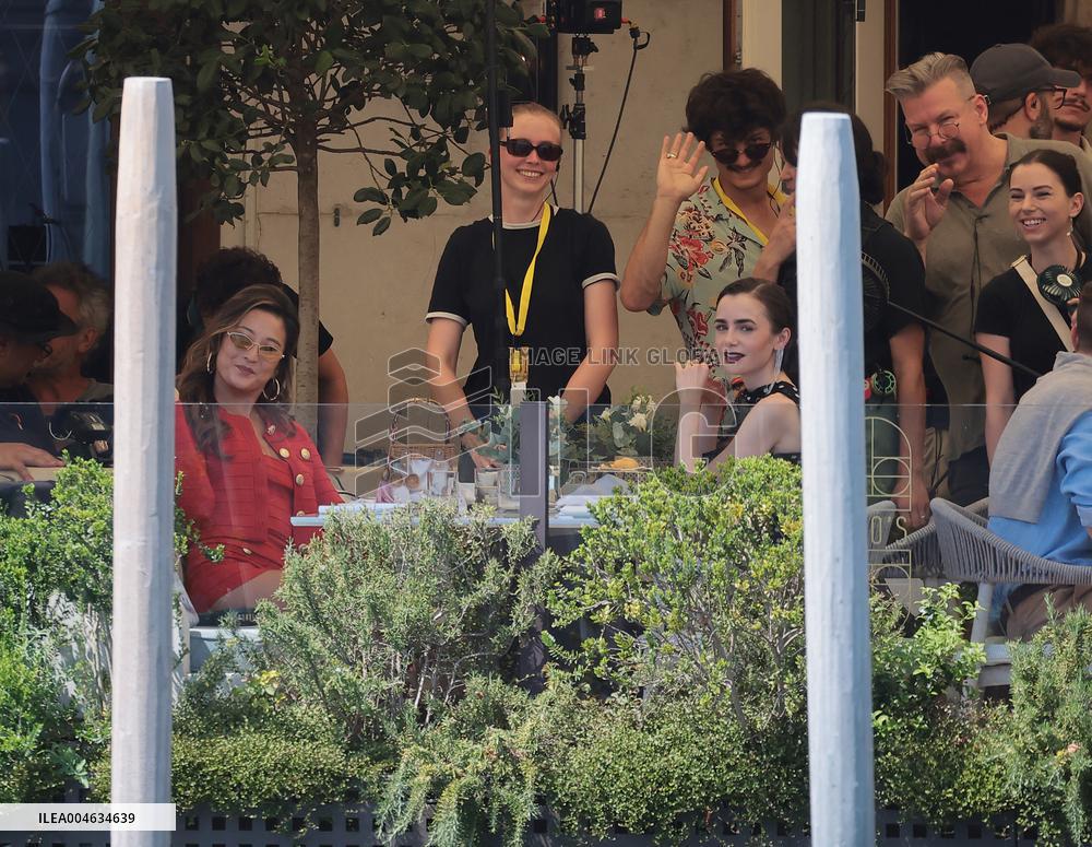 Lily Collins and Ashley Park on Emily in Paris Set in Venice - Italy