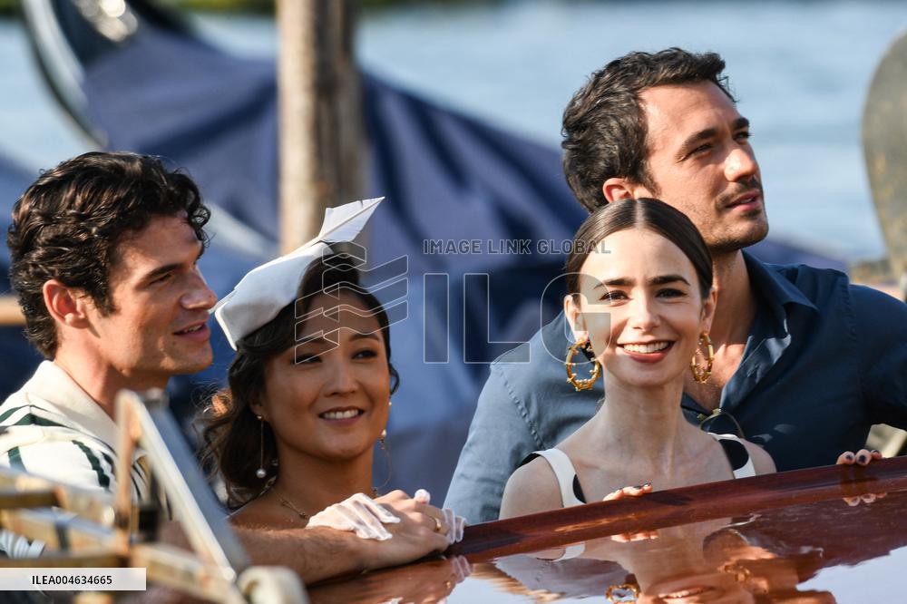 Lily Collins and Cast on Emily in Paris Set in Venice - Italy