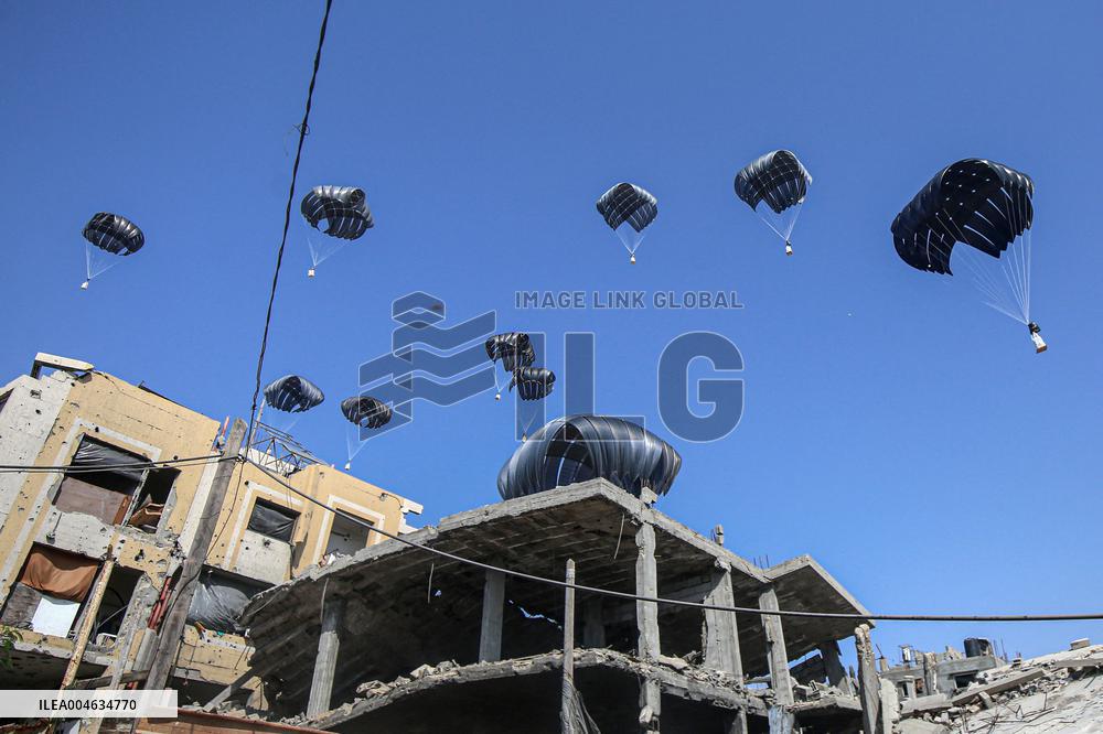 Gaza City Food Aid Airdrop - Gaza