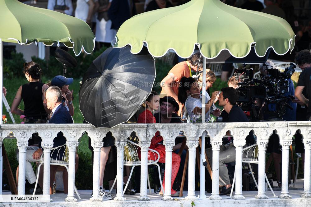 Lily Collins and Eugenio Franceschini on Emily in Paris Set - Venice