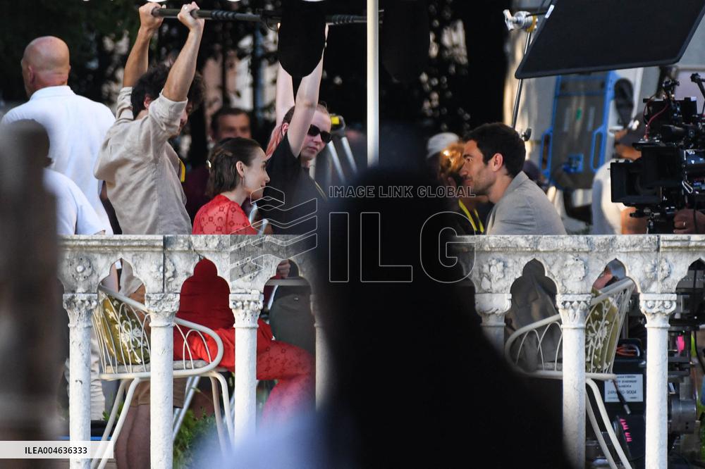 Lily Collins and Eugenio Franceschini on Emily in Paris Set - Venice