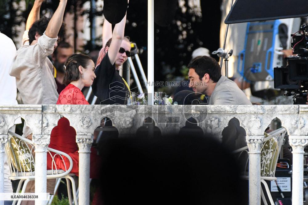 Lily Collins and Eugenio Franceschini on Emily in Paris Set - Venice