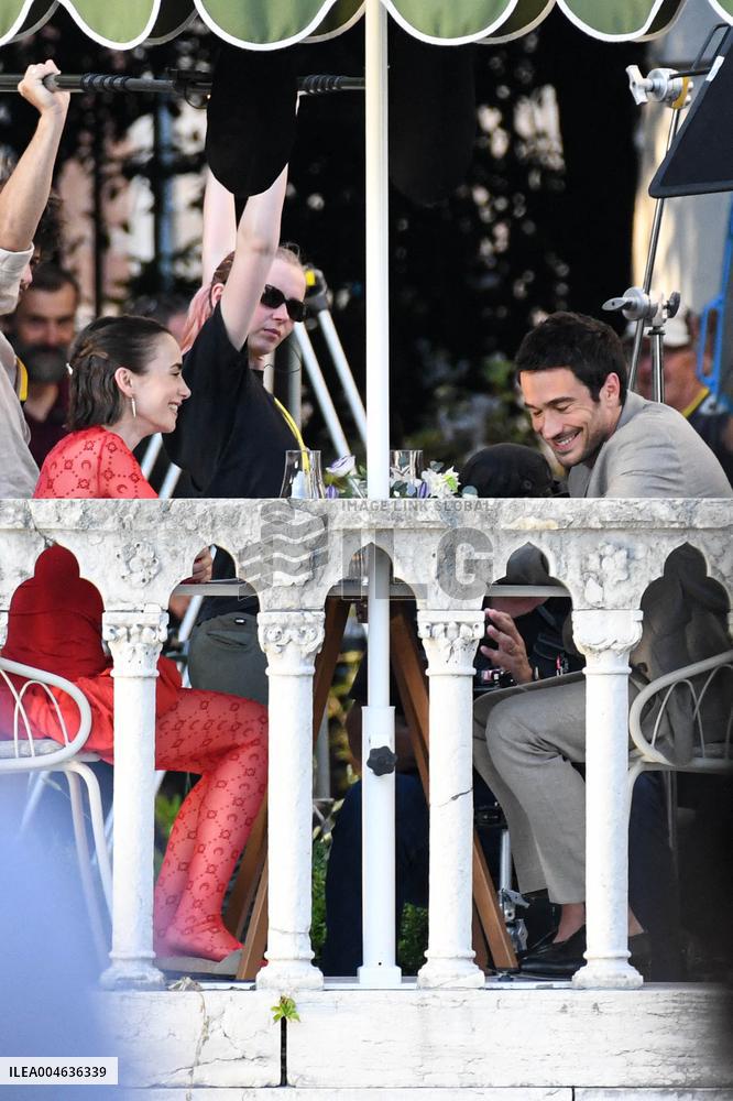 Lily Collins and Eugenio Franceschini on Emily in Paris Set - Venice