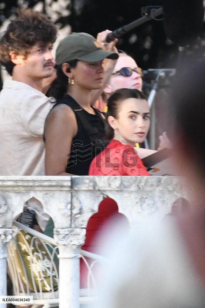 Lily Collins and Eugenio Franceschini on Emily in Paris Set - Venice