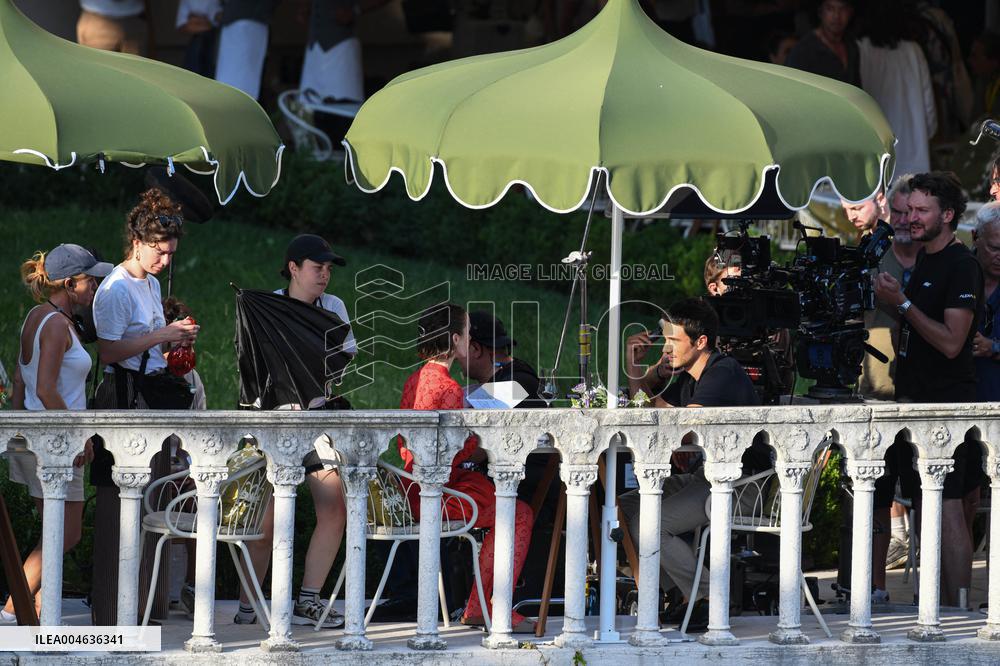 Lily Collins and Eugenio Franceschini on Emily in Paris Set - Venice