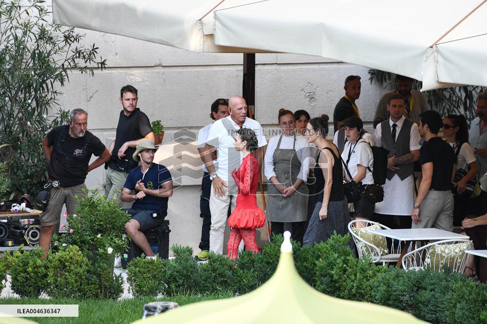 Lily Collins and Eugenio Franceschini on Emily in Paris Set - Venice