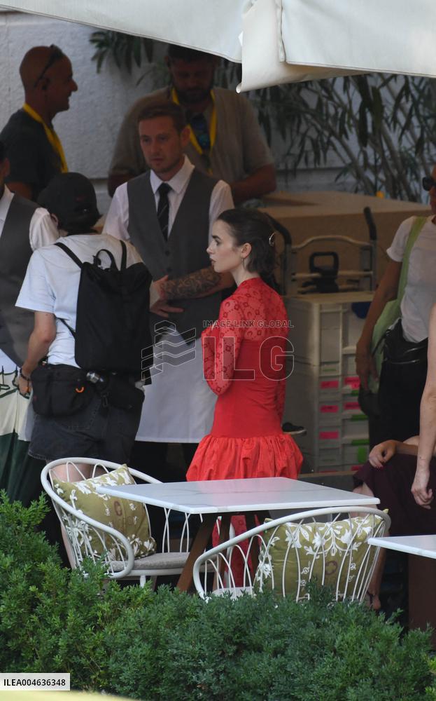 Lily Collins and Eugenio Franceschini on Emily in Paris Set - Venice