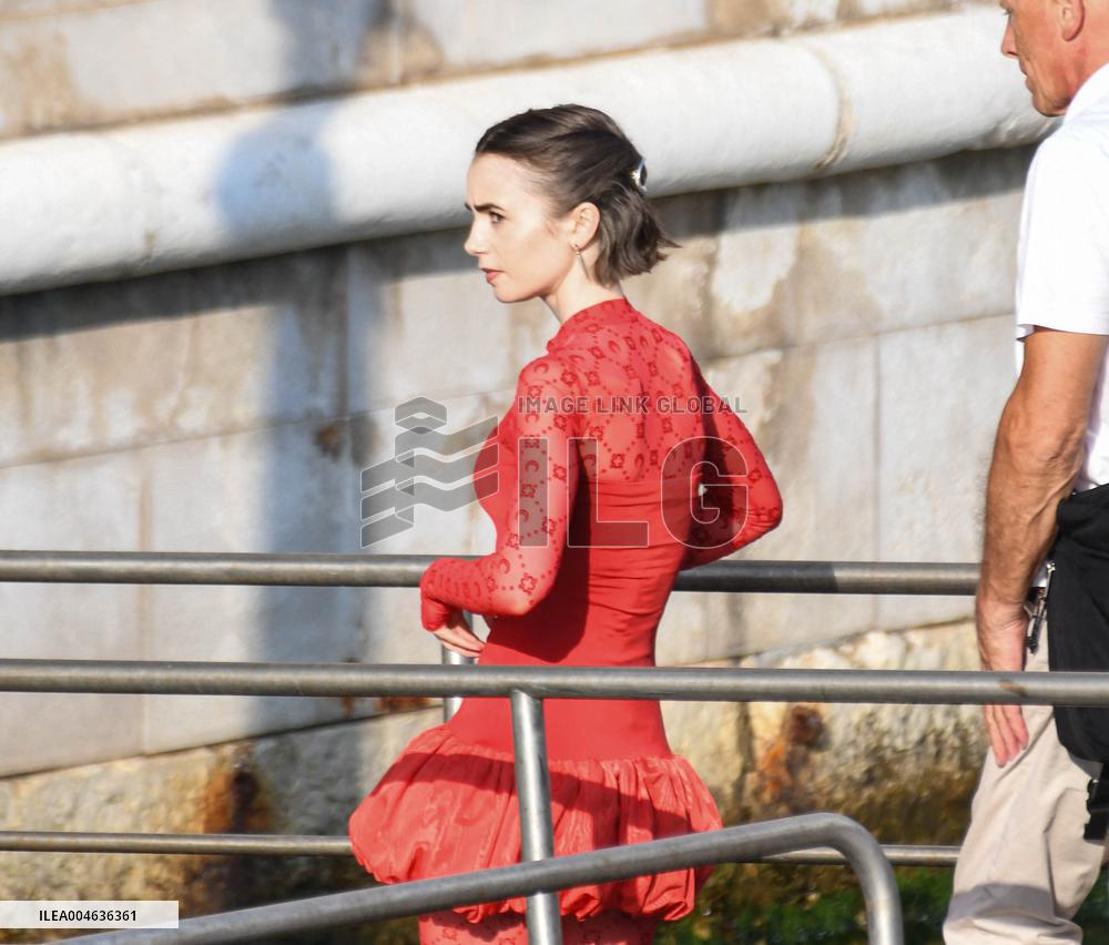 Lily Collins Back at Palazzo Franchetti for Emily in Paris Filming - Venice