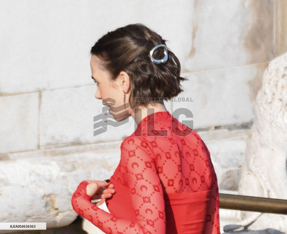 Lily Collins Back at Palazzo Franchetti for Emily in Paris Filming - Venice
