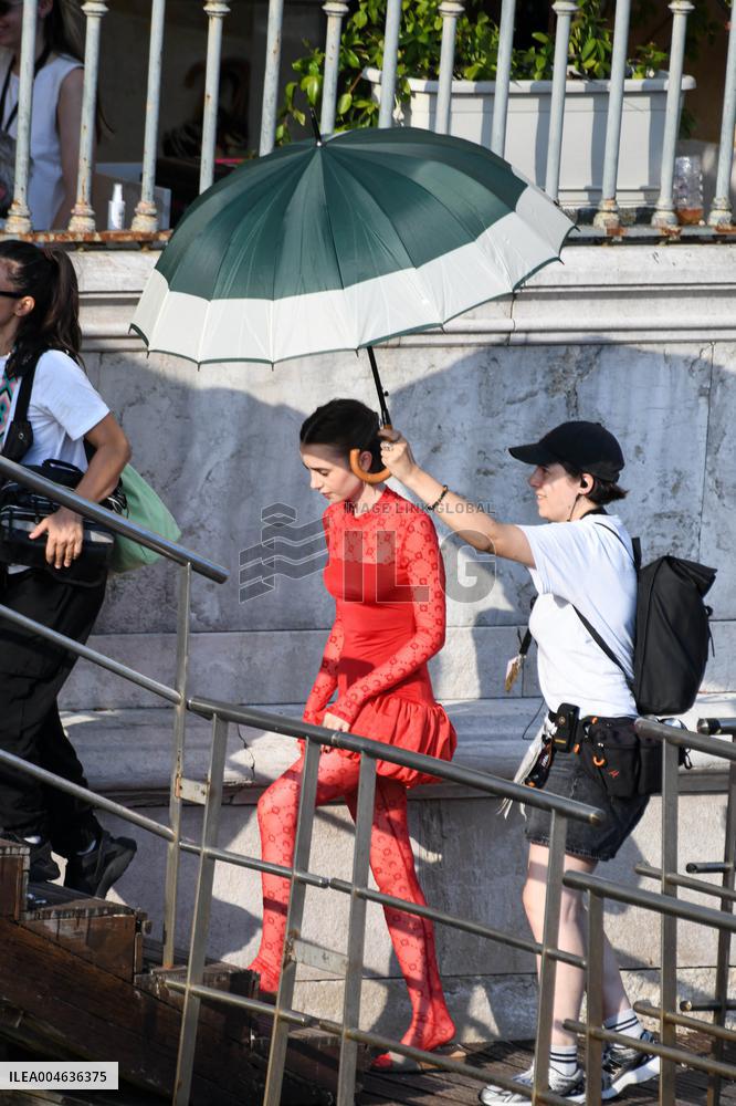 Lily Collins Back at Palazzo Franchetti for Emily in Paris Filming - Venice