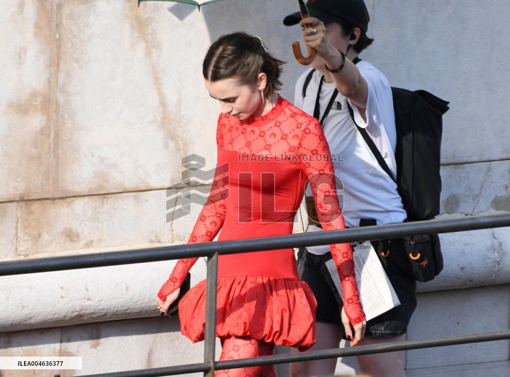 Lily Collins Back at Palazzo Franchetti for Emily in Paris Filming - Venice