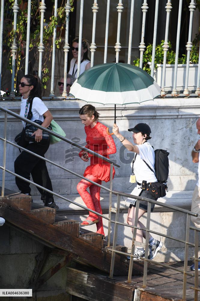 Lily Collins Back at Palazzo Franchetti for Emily in Paris Filming - Venice