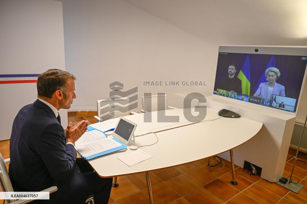Videoconference Between Emmanuel Macron And The Coalition Of The Willing - Bormes-les-Mimosas