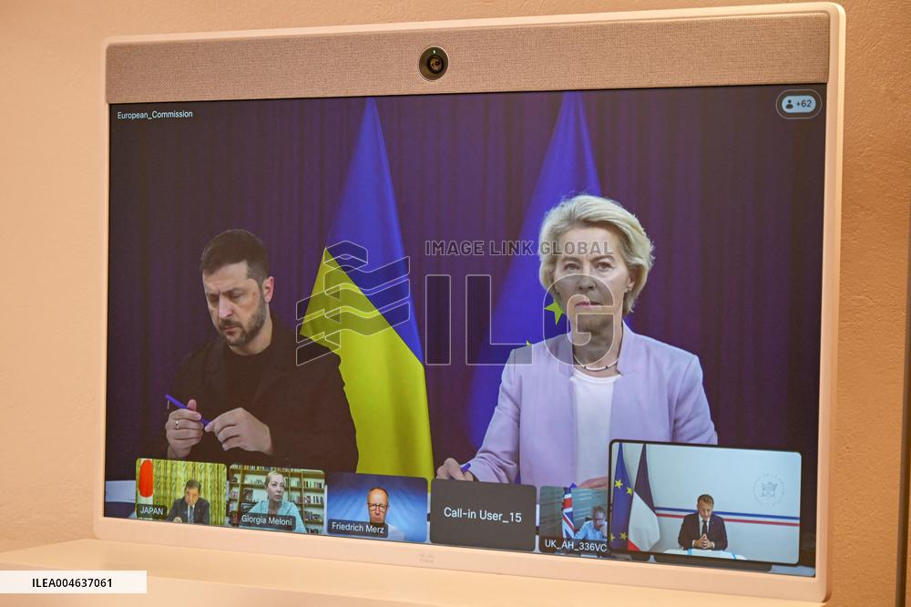 Videoconference Between Emmanuel Macron And The Coalition Of The Willing - Bormes-les-Mimosas