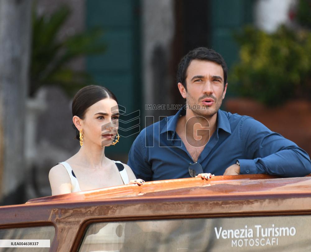 Lily Collins and Eugenio Franceschini on Emily in Paris Set - Venice