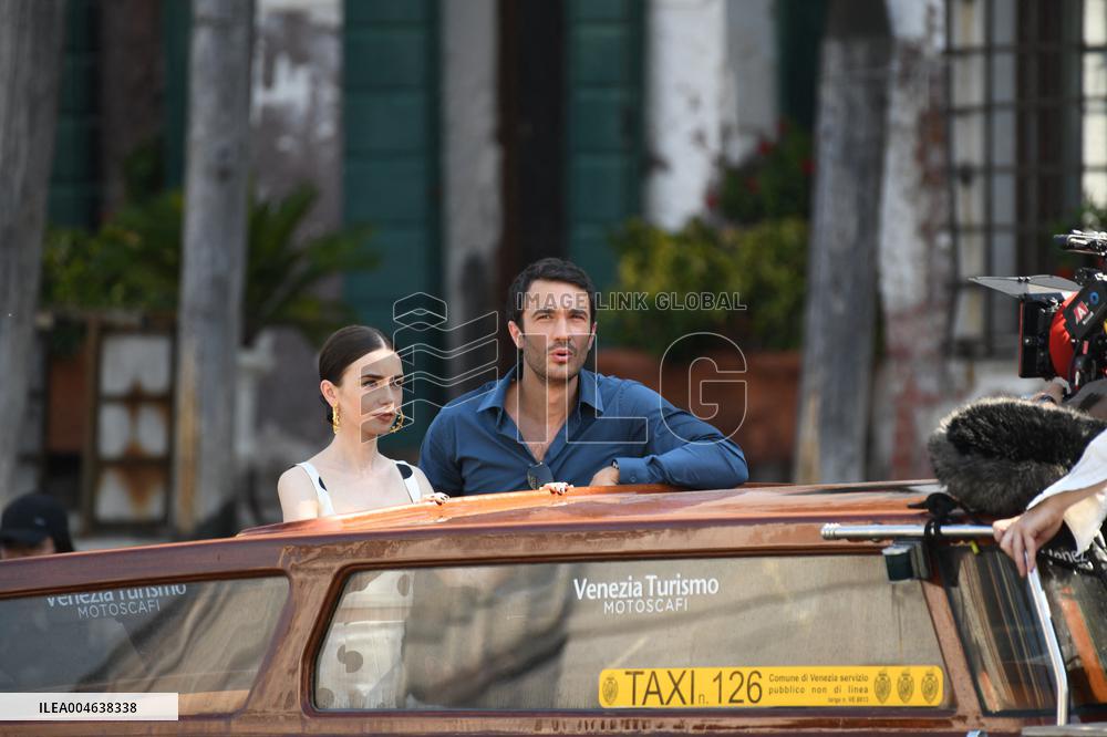 Lily Collins and Eugenio Franceschini on Emily in Paris Set - Venice