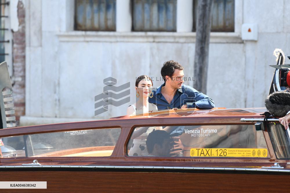 Lily Collins and Eugenio Franceschini on Emily in Paris Set - Venice