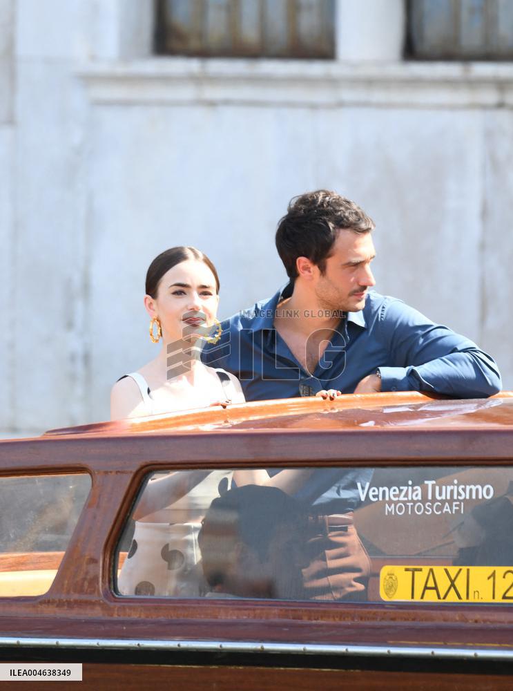 Lily Collins and Eugenio Franceschini on Emily in Paris Set - Venice