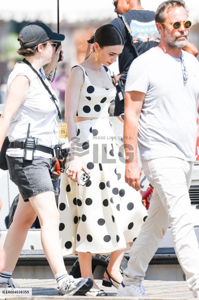 Lily Collins   on Emily in Paris Set - Venice
