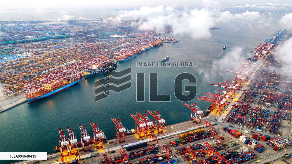 Qingdao Port Qianwan Container Terminal Night View