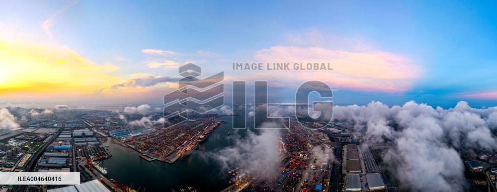 Qingdao Port Qianwan Container Terminal Night View