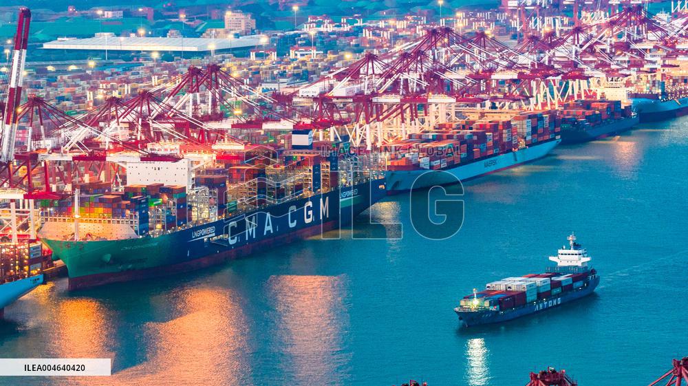 Qingdao Port Qianwan Container Terminal Night View