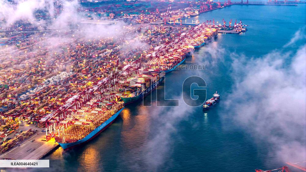 Qingdao Port Qianwan Container Terminal Night View