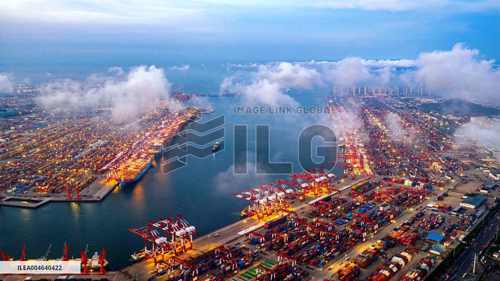 Qingdao Port Qianwan Container Terminal Night View