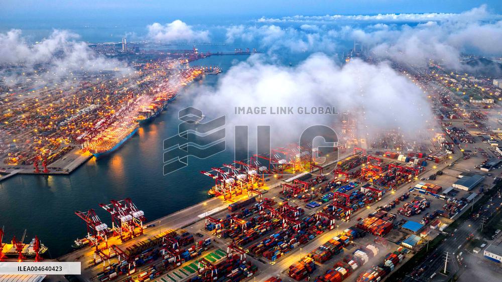 Qingdao Port Qianwan Container Terminal Night View