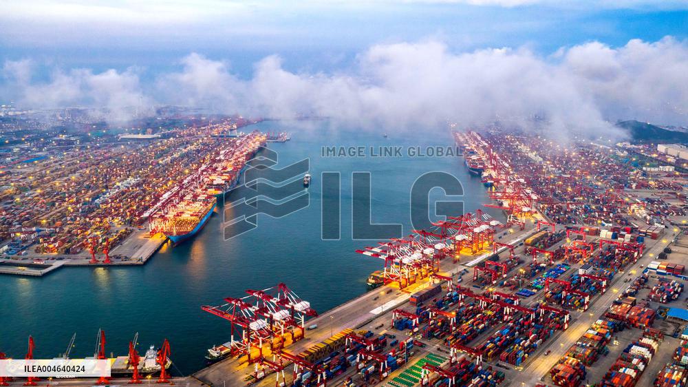 Qingdao Port Qianwan Container Terminal Night View