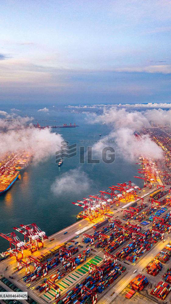Qingdao Port Qianwan Container Terminal Night View