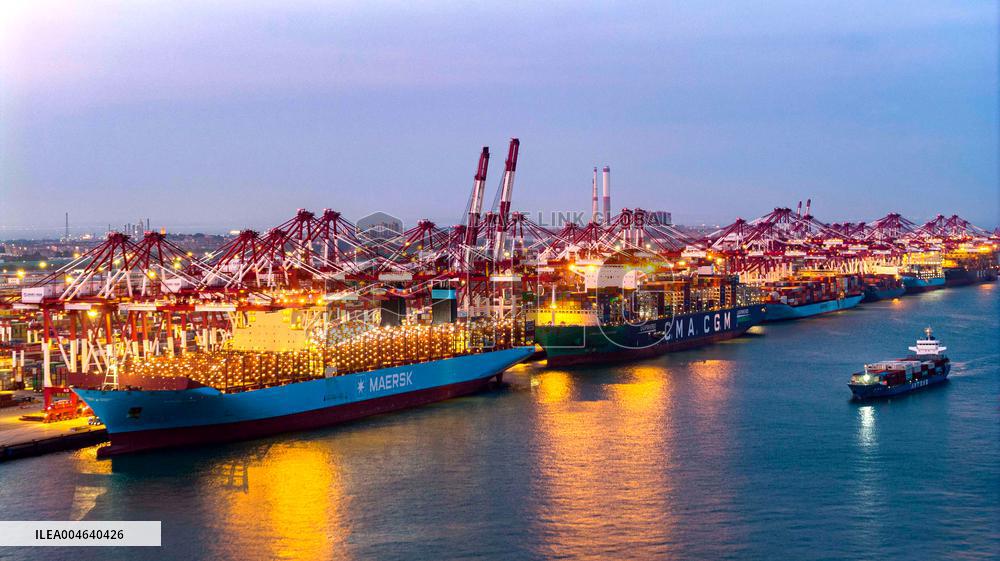 Qingdao Port Qianwan Container Terminal Night View