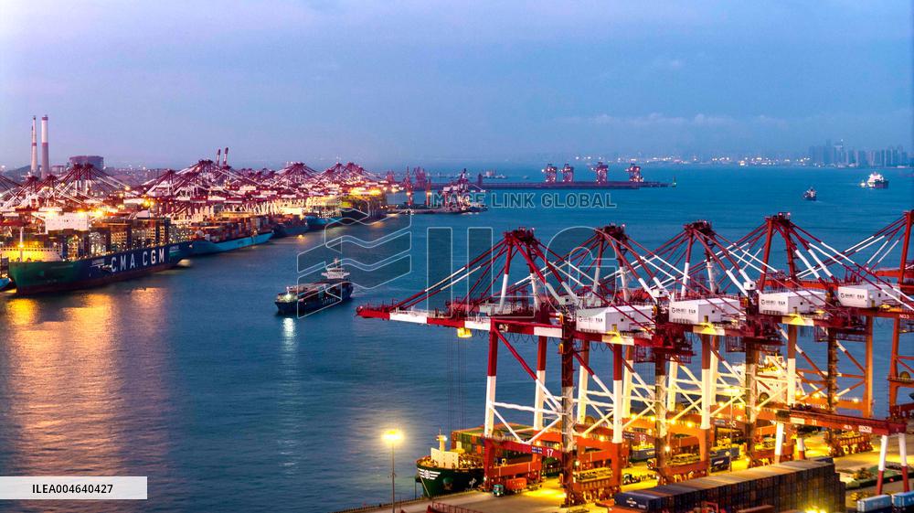 Qingdao Port Qianwan Container Terminal Night View