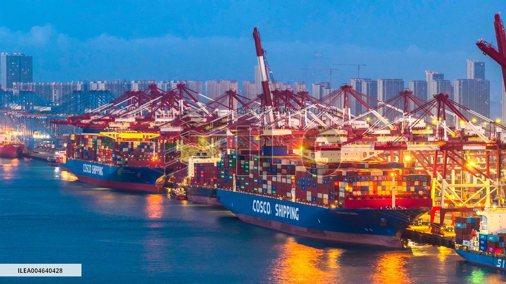 Qingdao Port Qianwan Container Terminal Night View