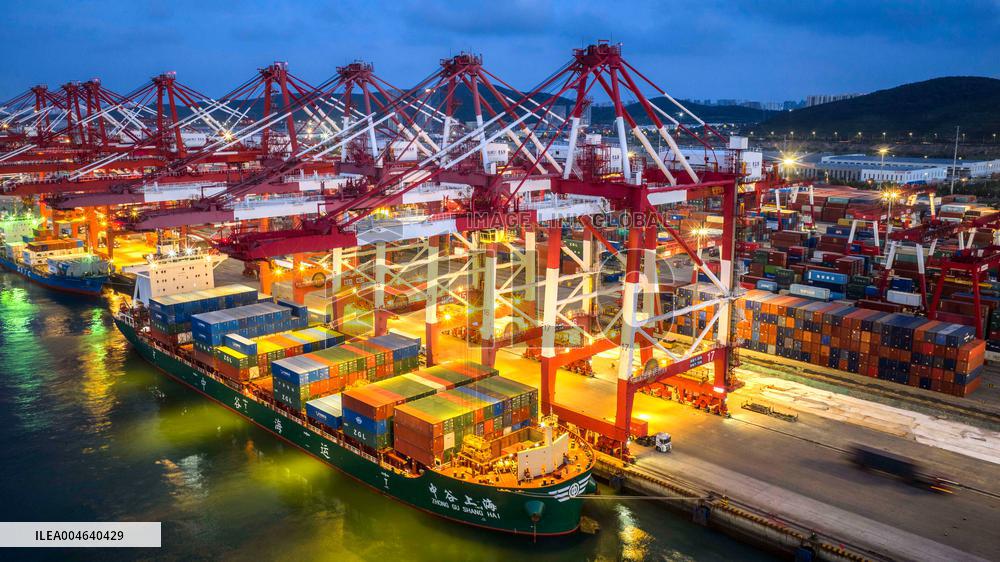 Qingdao Port Qianwan Container Terminal Night View