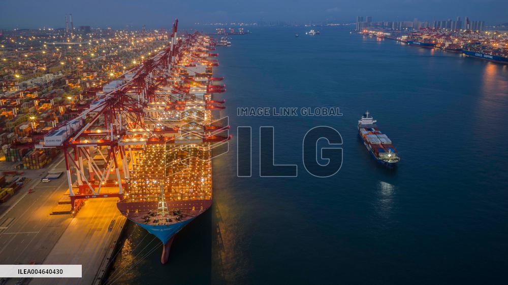 Qingdao Port Qianwan Container Terminal Night View