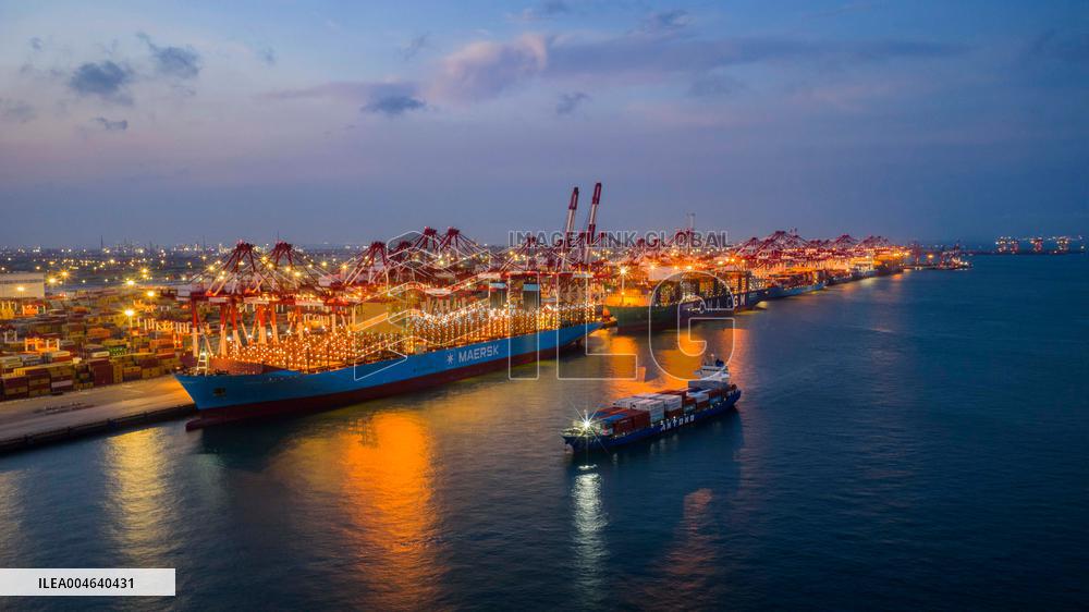 Qingdao Port Qianwan Container Terminal Night View