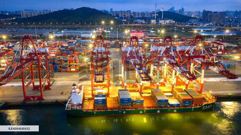 Qingdao Port Qianwan Container Terminal Night View