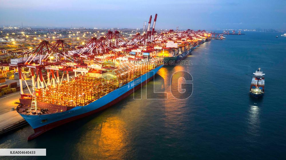 Qingdao Port Qianwan Container Terminal Night View