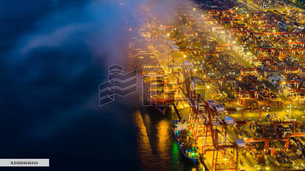 Qingdao Port Qianwan Container Terminal Night View