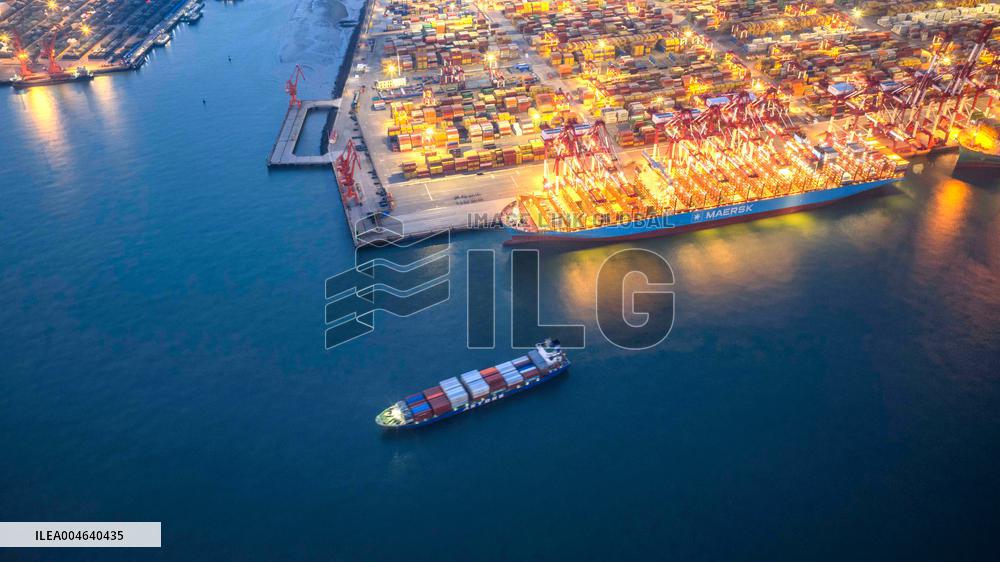 Qingdao Port Qianwan Container Terminal Night View