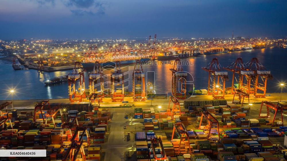 Qingdao Port Qianwan Container Terminal Night View