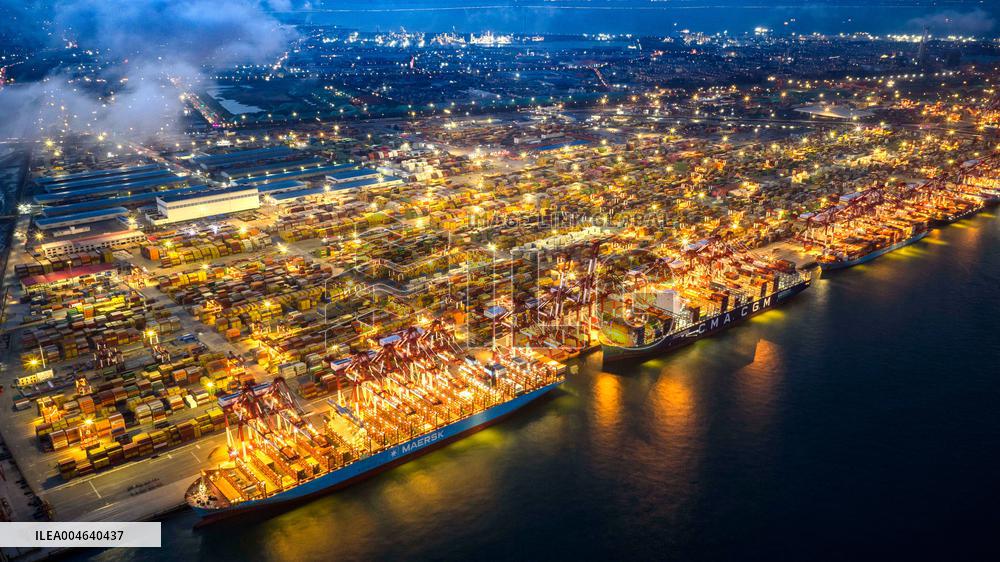 Qingdao Port Qianwan Container Terminal Night View