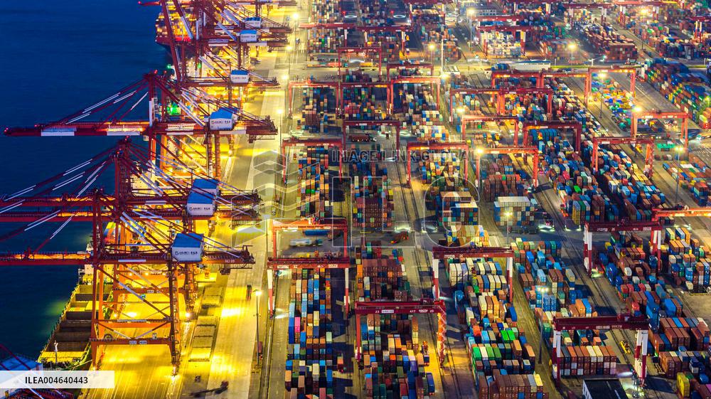 Qingdao Port Qianwan Container Terminal Night View