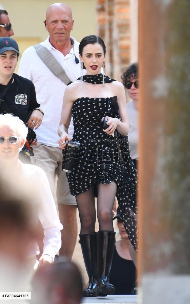 Lily Collins on Emily in Paris Set - Venice
