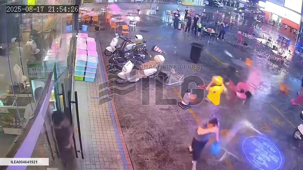 China: Sudden Whirlwind Rips Through Night Stall in Nanning, Guangxi