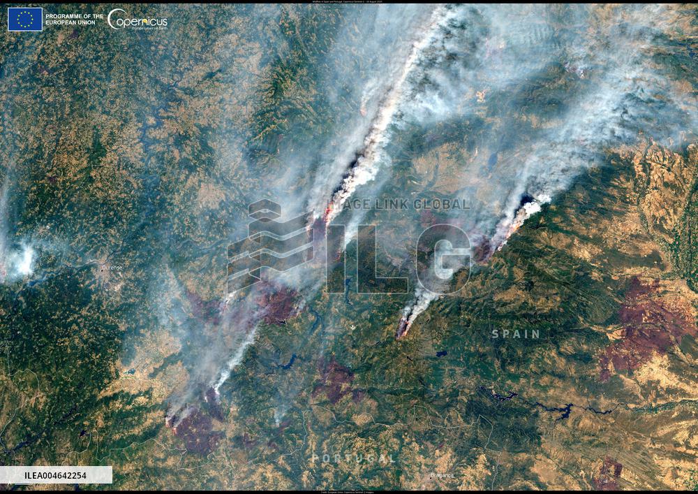 Satellite View of Severe wildfires in Spain and Portugal