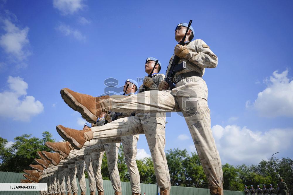 Chinese soldiers practice for military parade