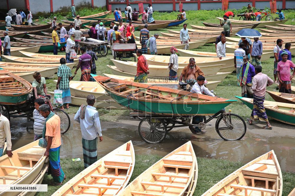 Hand-Made Wooden Boats at A Traditional Market - Bangladesh